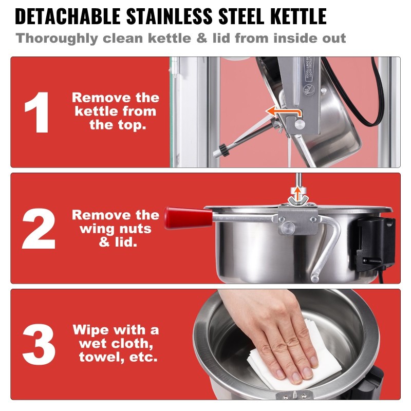 Pöytämallinen popcornkone 850 watin teho 8 unssin kattila 48 kupillista erässä musta