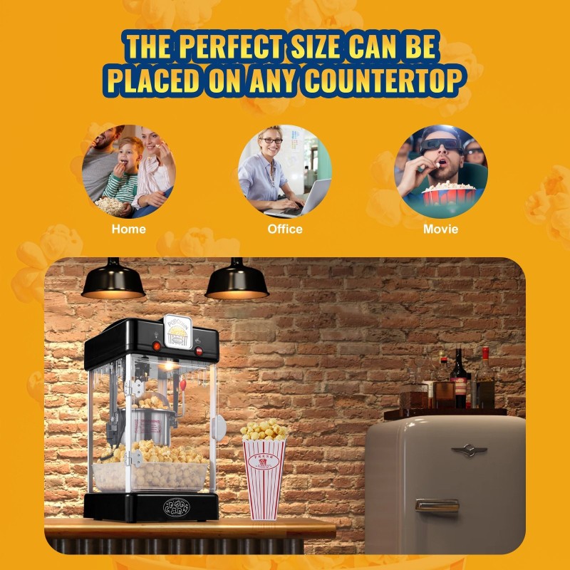 Pöytämallinen popcorn-kone 300 wattia 2,5 unssin kattila musta sisävalolla
