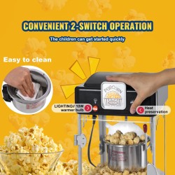 Pöytämallinen popcorn-kone 300 wattia 2,5 unssin kattila musta sisävalolla