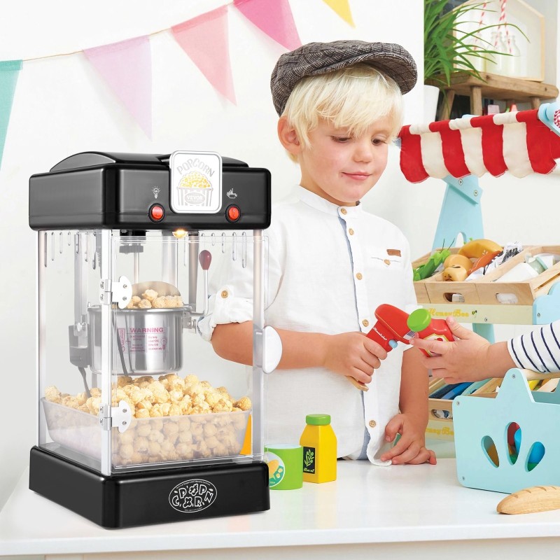 Pöytämallinen popcorn-kone 300 wattia 2,5 unssin kattila musta sisävalolla