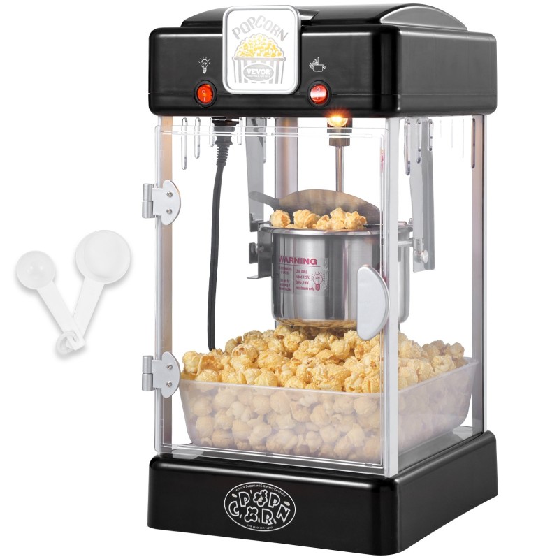 Pöytämallinen popcorn-kone 300 wattia 2,5 unssin kattila musta sisävalolla