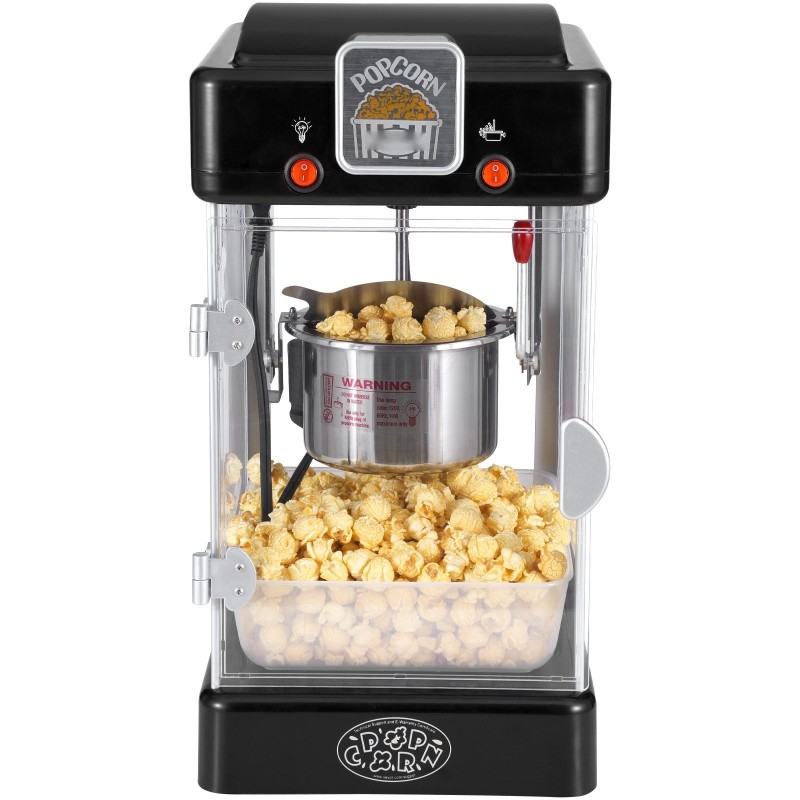 Pöytämallinen popcorn-kone 300 wattia 2,5 unssin kattila musta sisävalolla