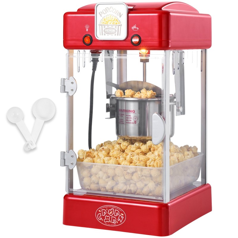 Popcorn-kone pöytämalli 300W 2,5 unssin kattila punainen polypropeeniovi kaksi kauhaa tarjotin