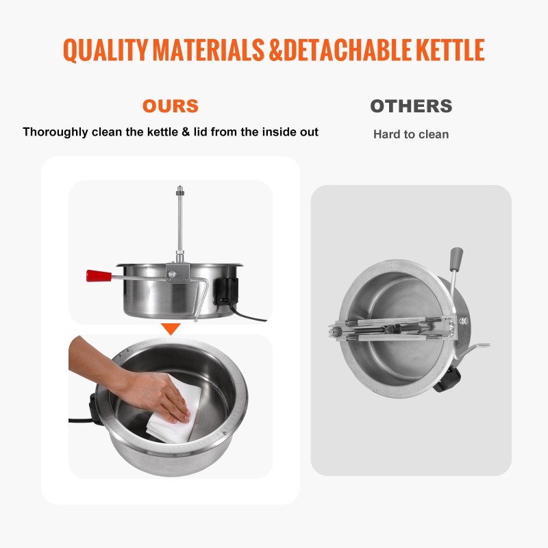 Pöytämallinen popcornkone 1615W 16 unssin kattila karkaistut lasipaneelit punainen