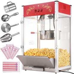 Pöytämallinen popcornkone 1615W 16 unssin kattila karkaistut lasipaneelit punainen