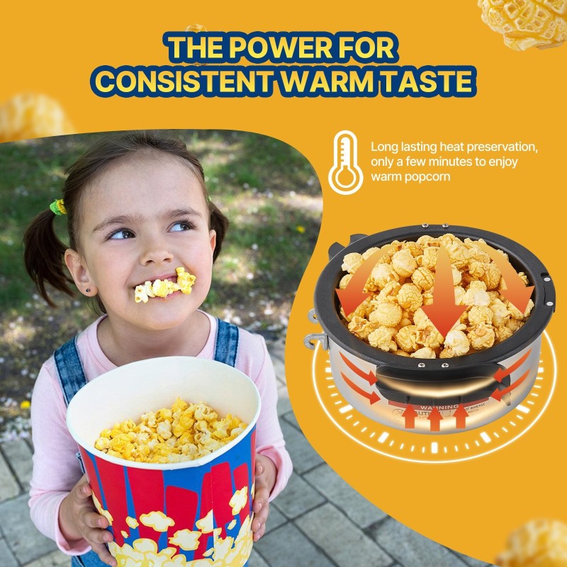 Pöytämallinen popcorn-laite 480 wattia 0,12 litran kattila 5,7 litran erä musta