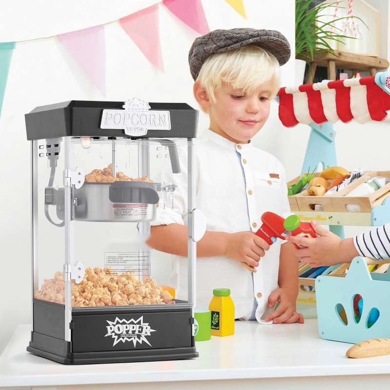 Pöytämallinen popcorn-laite 480 wattia 0,12 litran kattila 5,7 litran erä musta