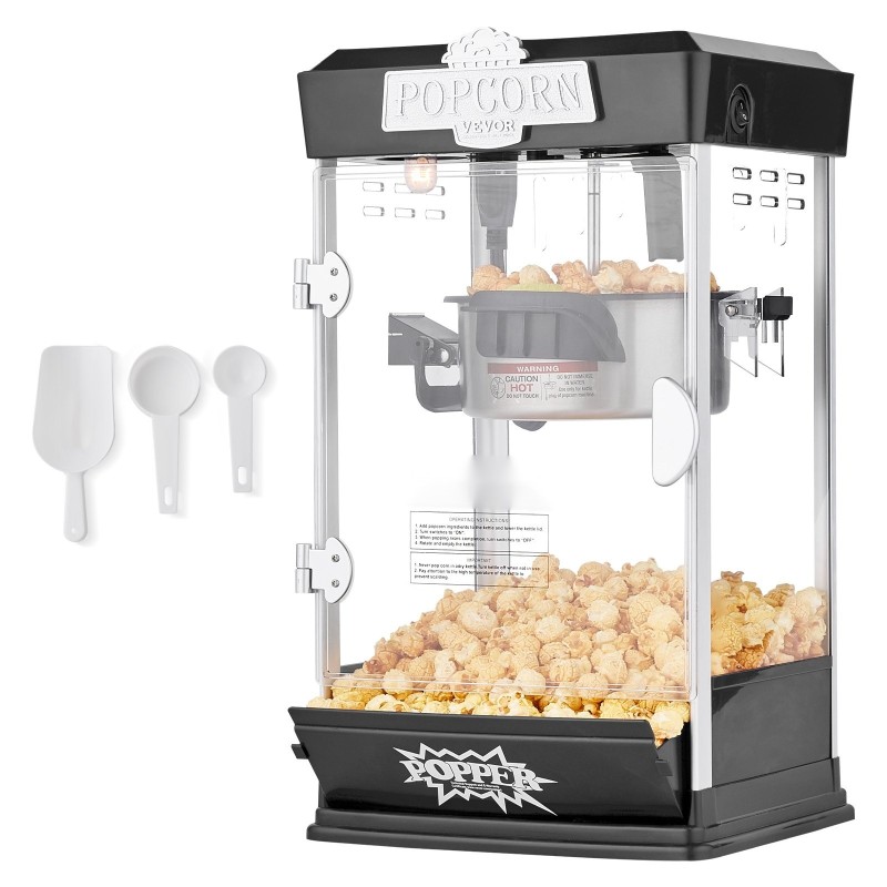 Pöytämallinen popcorn-laite 480 wattia 0,12 litran kattila 5,7 litran erä musta