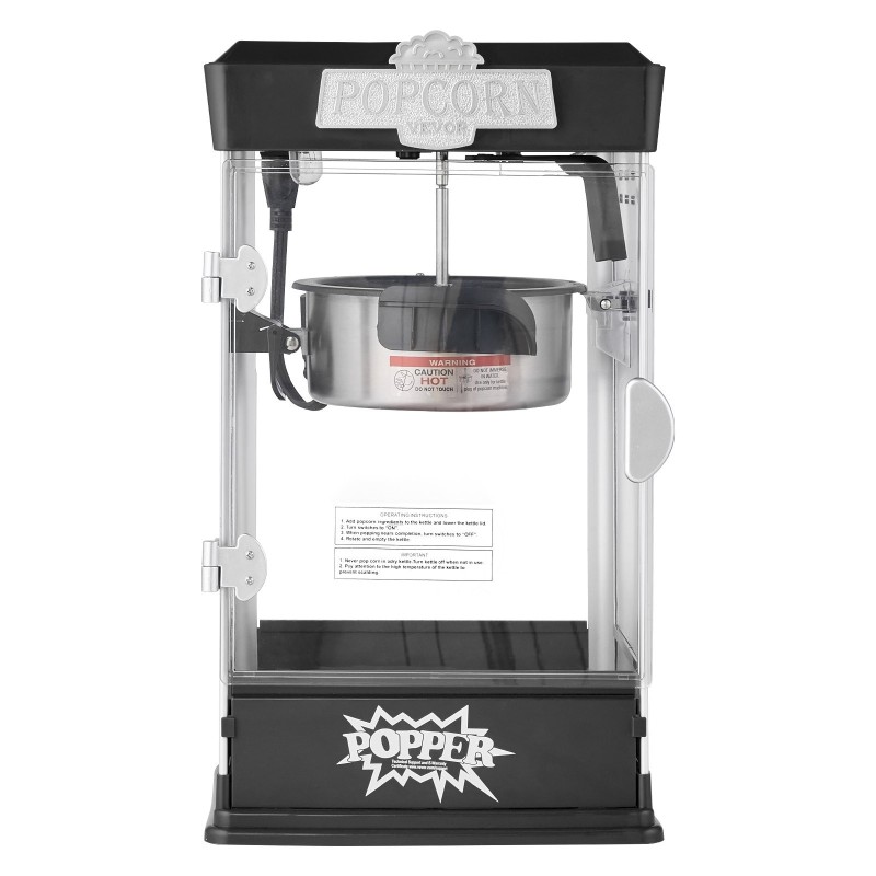 Pöytämallinen popcorn-laite 480 wattia 0,12 litran kattila 5,7 litran erä musta