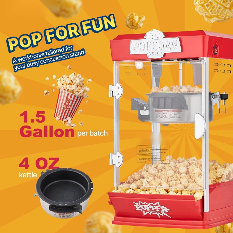 Popcorn-kone pöytämalli 480W 4 unssin kattila 1,5 gallonaa erässä punainen