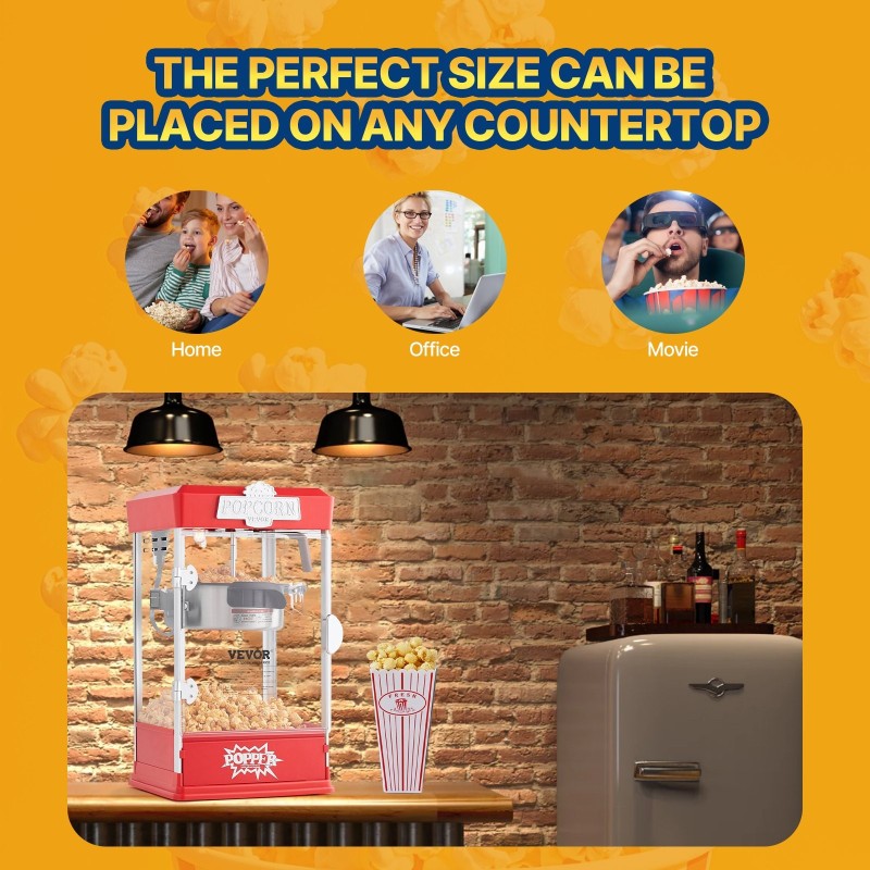 Popcorn-kone pöytämalli 480W 4 unssin kattila 1,5 gallonaa erässä punainen