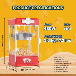 Popcorn-kone pöytämalli 480W 4 unssin kattila 1,5 gallonaa erässä punainen
