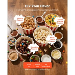 Pöytämallinen popcorn-kone 304 ruostumaton teräs 0,2 kg kattila 800W 48 kupillista