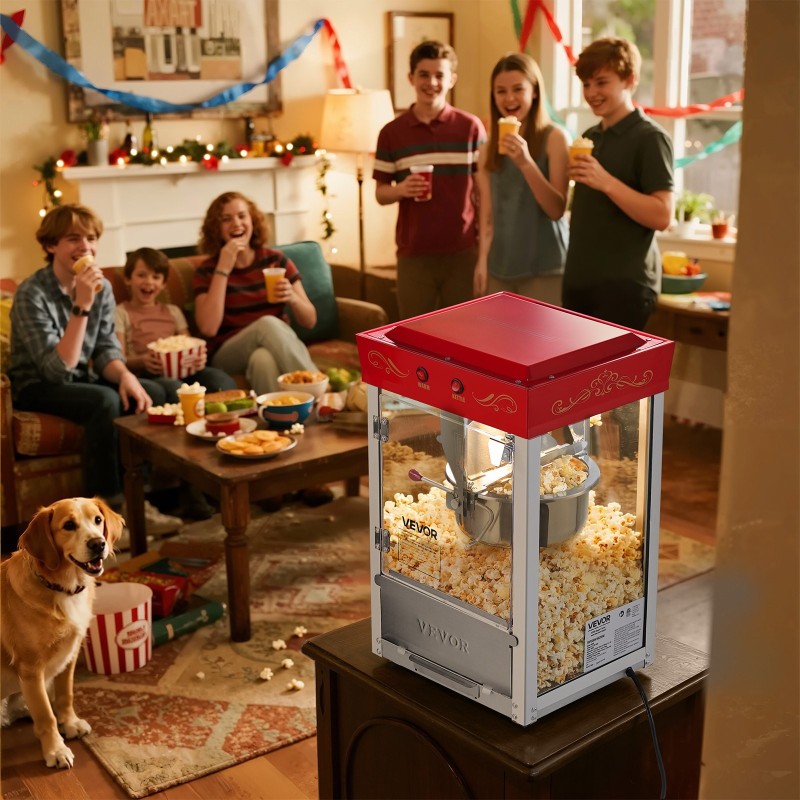 Pöytämallinen popcorn-kone 304 ruostumaton teräs 0,2 kg kattila 800W 48 kupillista