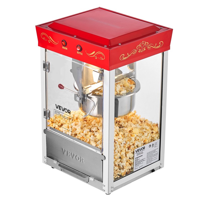 Pöytämallinen popcorn-kone 304 ruostumaton teräs 0,2 kg kattila 800W 48 kupillista