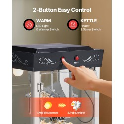 Popcorn-kone 304-ruostumaton teräs 0,2 kg kattila 800 W 48 kupillista erää kohti