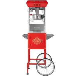 Popcorn kone kärryllä 850 W teho 8 unssin kattila karkaistut lasiseinät punainen