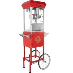 Popcorn-kone kärryllä 850 W teho 8 unssin kattila karkaistut lasiseinät punainen