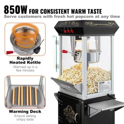 Popcornkone kärryllä 850 wattia 8 unssin kattila 48 kupin erä musta