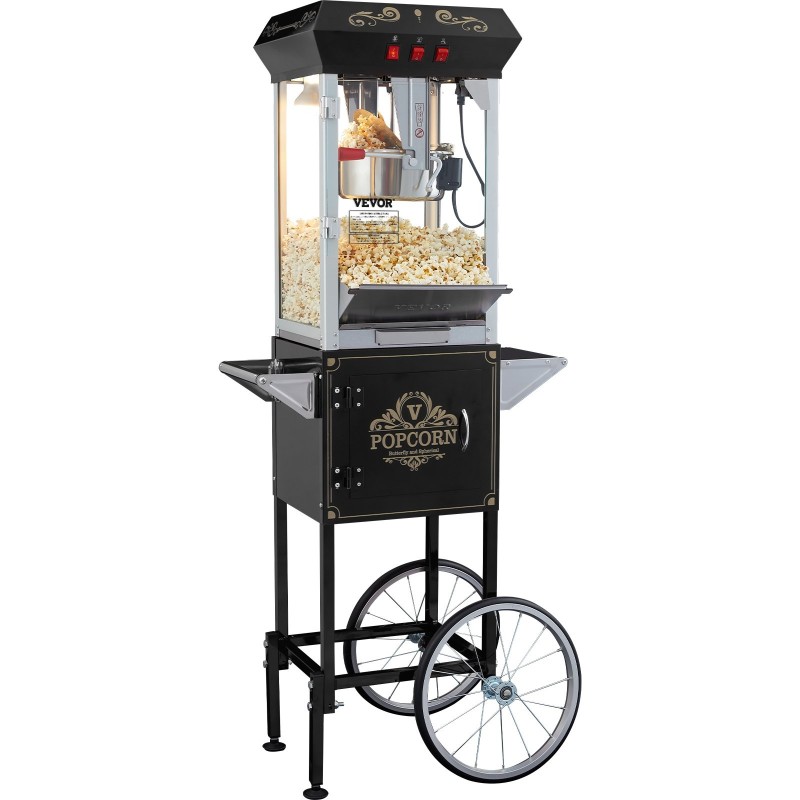 Popcornkone kärryllä 850 wattia 8 unssin kattila 48 kupin erä musta