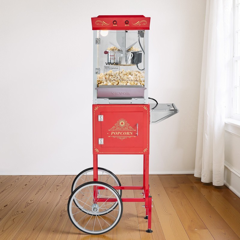 Popcorn-kone kärryllä 304-ruostumaton teräskattila 0,2 kg 800 W 48 kupillista