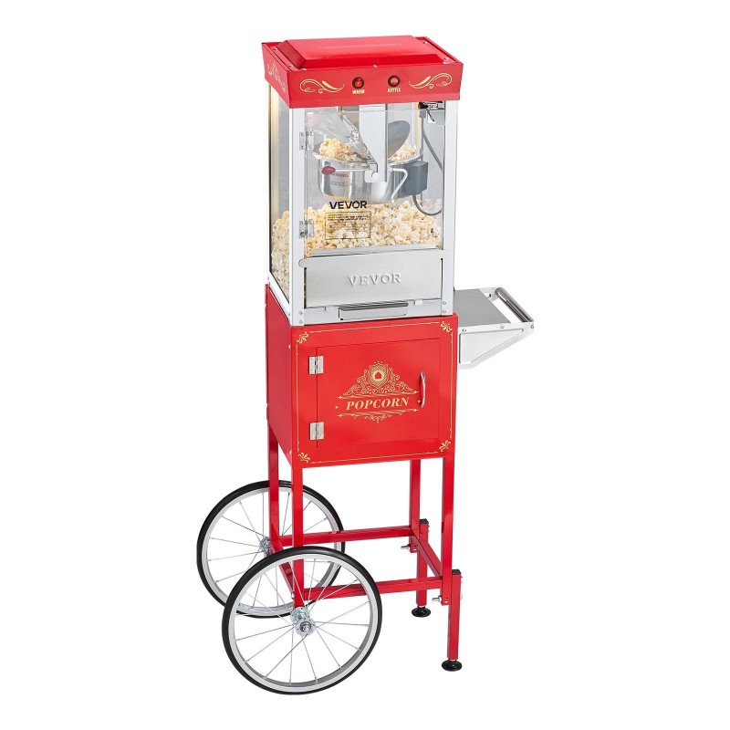 Popcorn-kone kärryllä 304-ruostumaton teräskattila 0,2 kg 800 W 48 kupillista