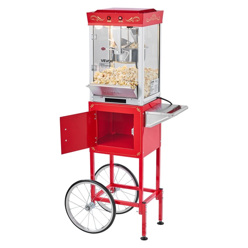Popcorn-kone kärryllä 304-ruostumaton teräskattila 0,2 kg 800 W 48 kupillista