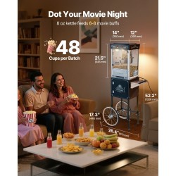 Popcorn-kone kärryllä 0,2 kg ruostumaton teräskattila 48 kuppia per erä