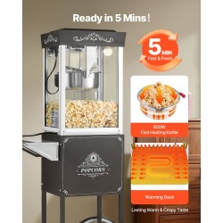 Popcorn-kone kärryllä 0,2 kg ruostumaton teräskattila 48 kuppia per erä
