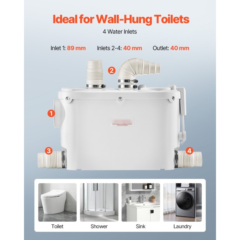 Jätevesimurskapumppu lasikuituvahvistettu 500 watin 6600 litraa tunnissa 8 metrin nostokorkeus 3 tuloaukkoa