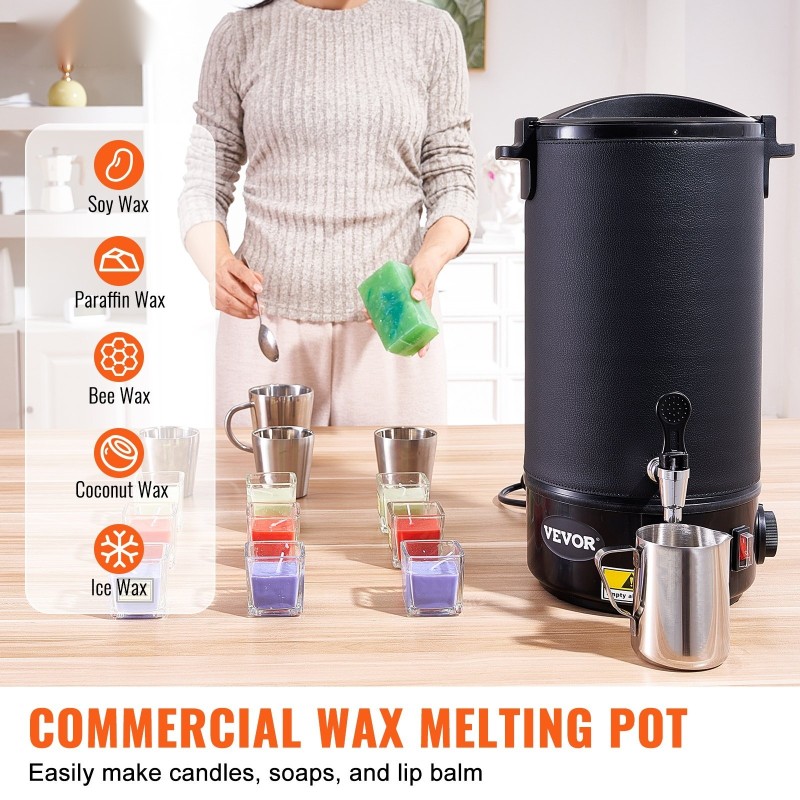 Sähköinen 10 L vahansulatin ruostumattomasta teräksestä valmistetulla sisäastiolla 30–110 celsiusastetta kynttilävalmistukseen