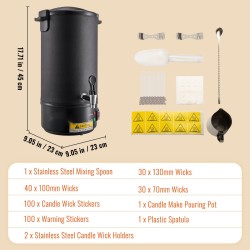 Sähköinen 10 L vahansulatin ruostumattomasta teräksestä valmistetulla sisäastiolla 30–110 celsiusastetta kynttilävalmistukseen