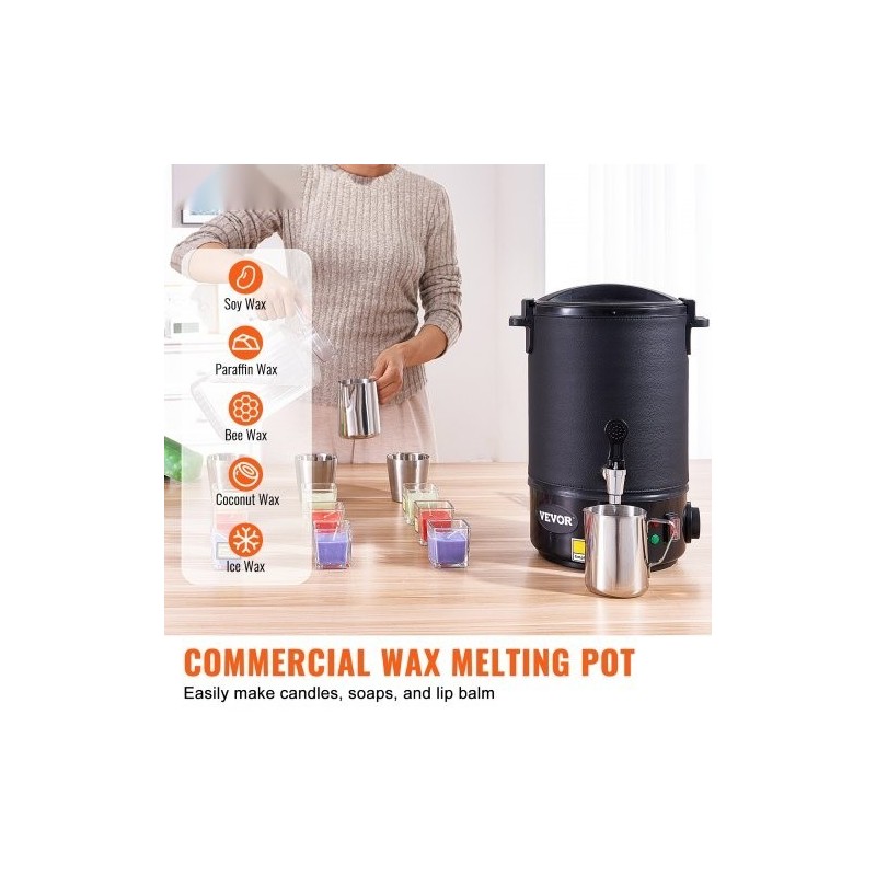 Sähköinen vahansulatin 6,5 l ruostumaton terässäiliö säädettävä lämpötila 30–110 °C kynttilänvalmistukseen
