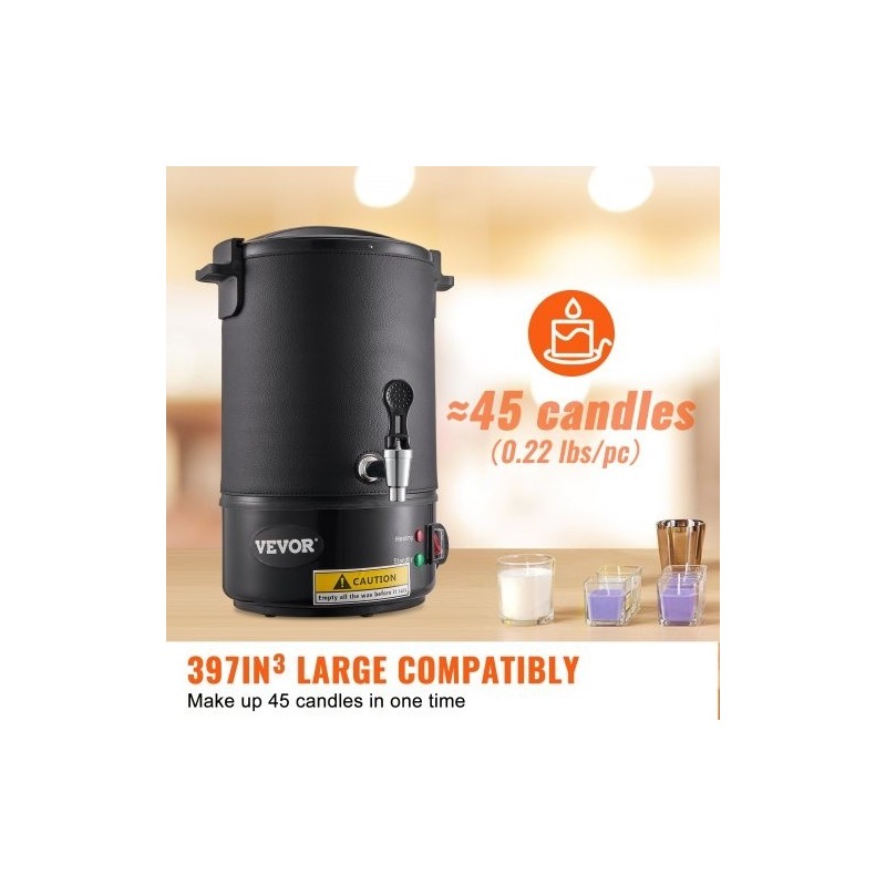 Sähköinen vahansulatin 6,5 l ruostumaton terässäiliö säädettävä lämpötila 30–110 °C kynttilänvalmistukseen