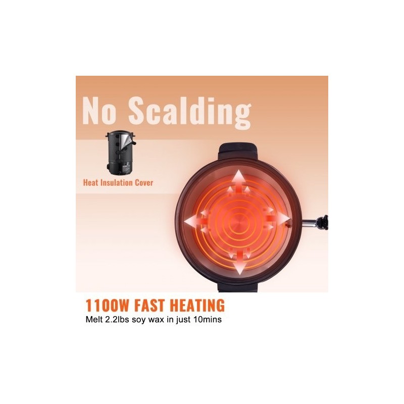 Sähköinen vahansulatin 6,5 l ruostumaton terässäiliö säädettävä lämpötila 30–110 °C kynttilänvalmistukseen