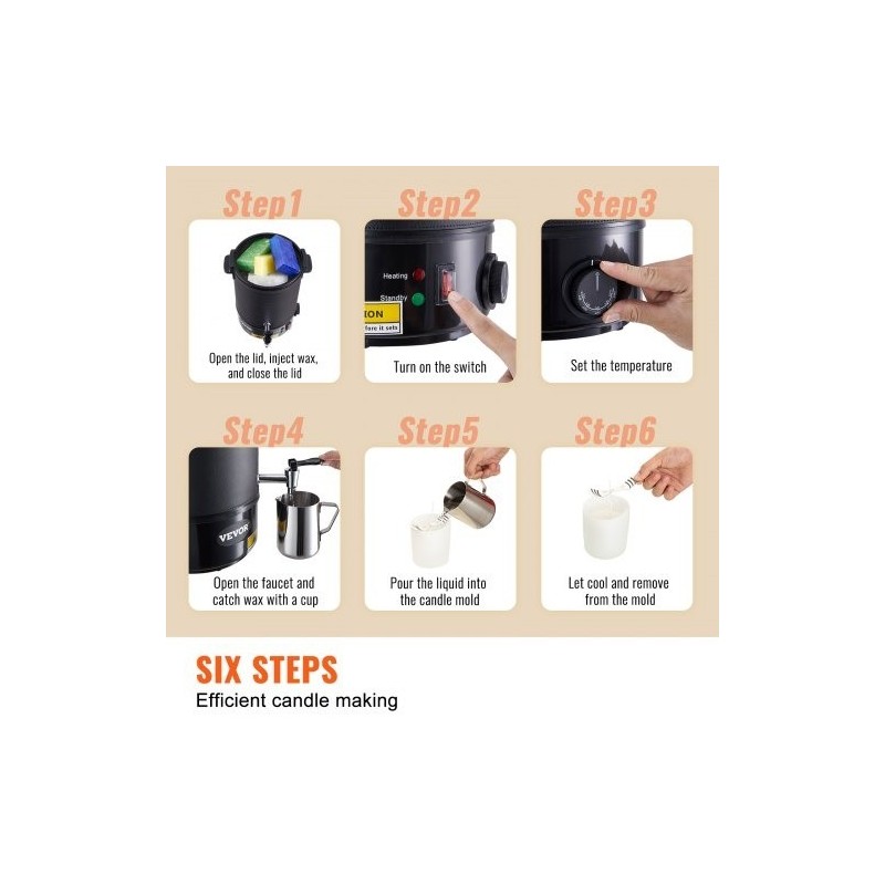 Sähköinen vahansulatin 6,5 l ruostumaton terässäiliö säädettävä lämpötila 30–110 °C kynttilänvalmistukseen