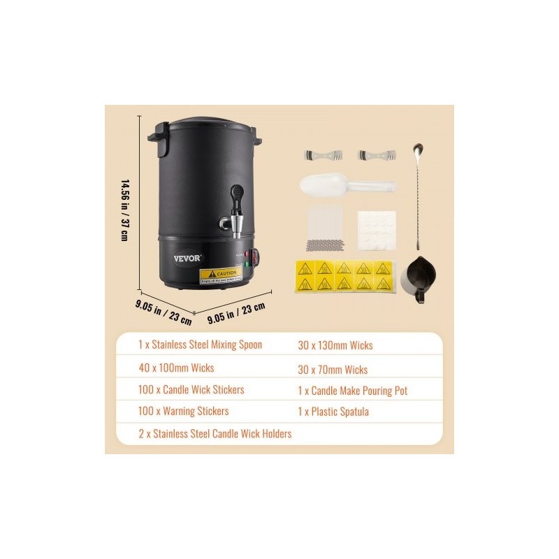 Sähköinen vahansulatin 6,5 l ruostumaton terässäiliö säädettävä lämpötila 30–110 °C kynttilänvalmistukseen