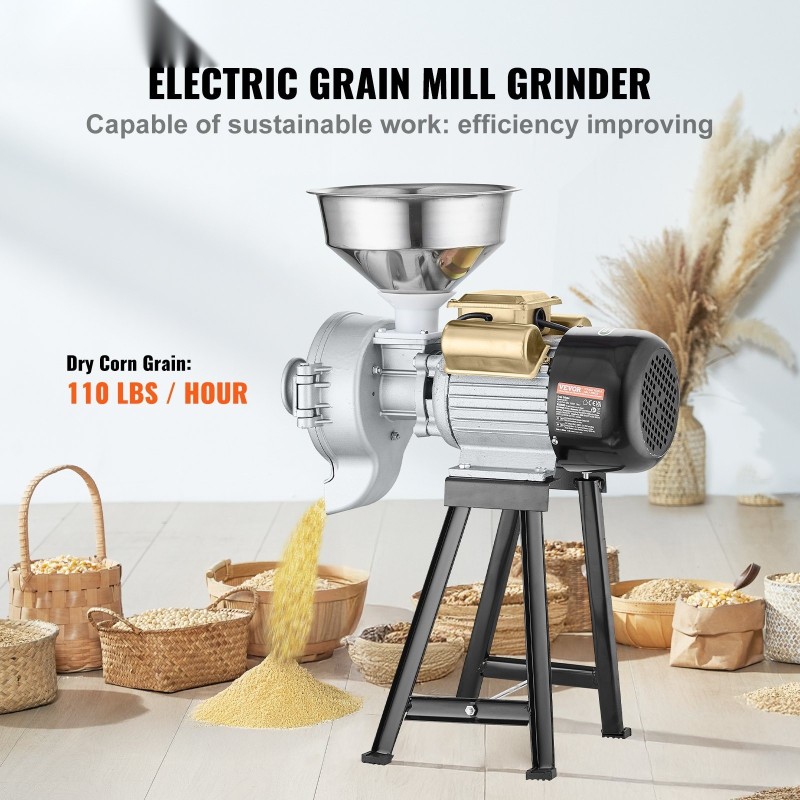 Sähköinen viljamylly 3000W 50 kg tunnissa ruostumaton teräs säädettävä jauhatuskarkeus