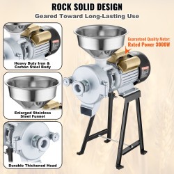 Sähköinen viljamylly 3000W 50 kg tunnissa ruostumaton teräs säädettävä jauhatuskarkeus