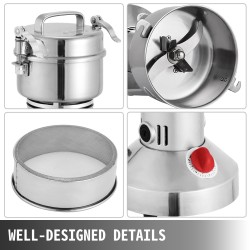 Sähköinen viljajauhin 304-ruostumaton teräs 1400 wattia 350 grammaa kuiville raaka-aineille