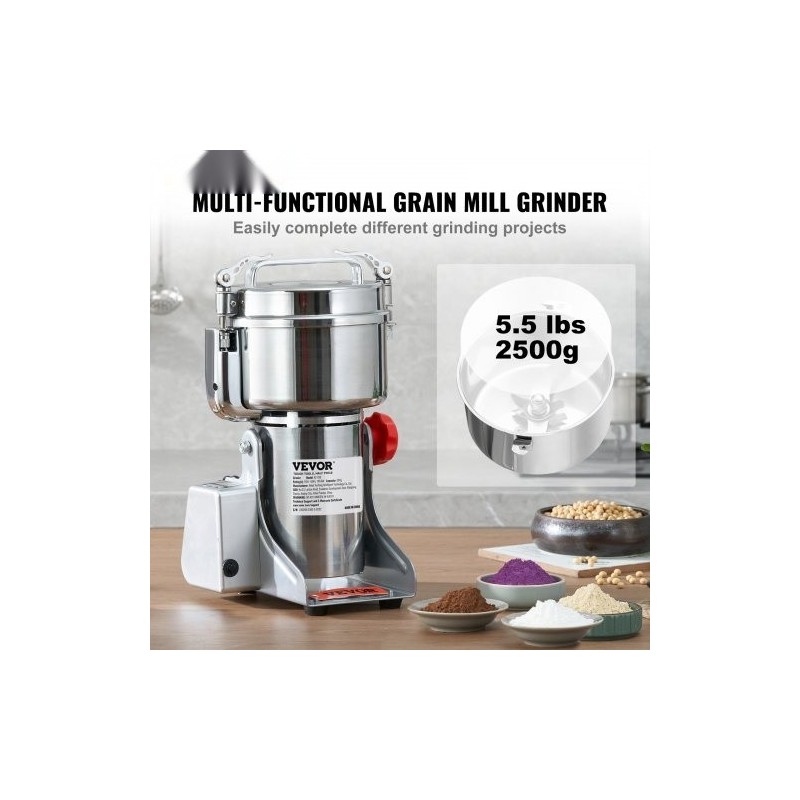 Sähköinen maustemylly 2500 grammaa ruostumaton teräs kääntyvä runko digitaalinen ajastin