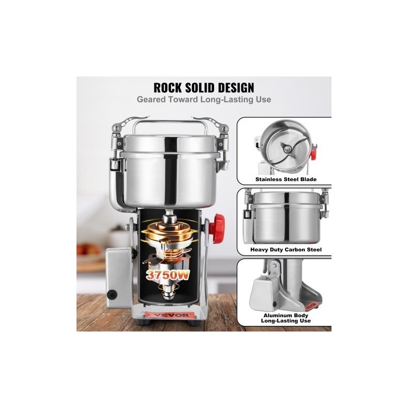 Sähköinen maustemylly 2500 grammaa ruostumaton teräs kääntyvä runko digitaalinen ajastin