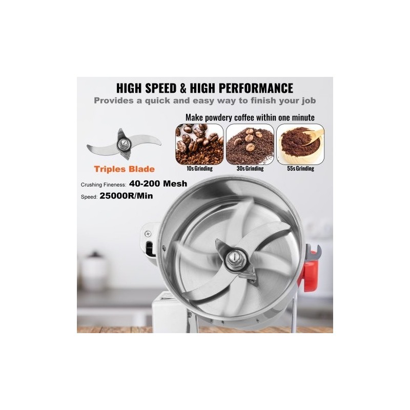 Sähköinen maustemylly 2500 grammaa ruostumaton teräs kääntyvä runko digitaalinen ajastin