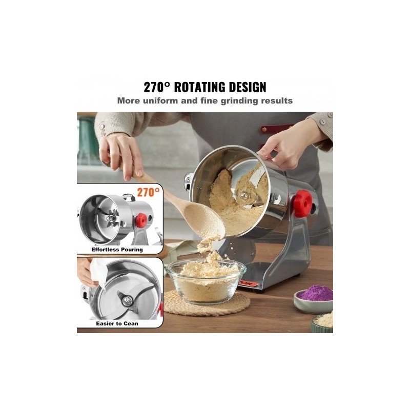 Sähköinen maustemylly 2500 grammaa ruostumaton teräs kääntyvä runko digitaalinen ajastin