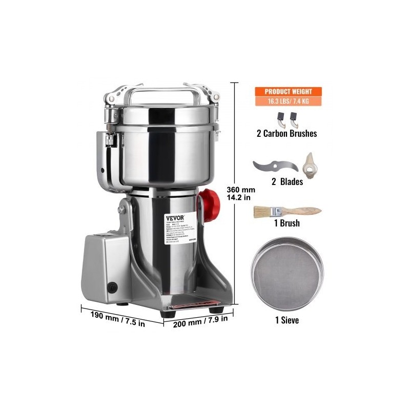 Sähköinen maustemylly 2500 grammaa ruostumaton teräs kääntyvä runko digitaalinen ajastin