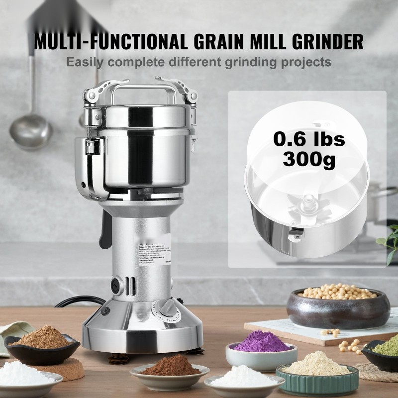 Sähköinen mauste- ja viljamylly 300 g ruostumaton teräs 0–5 minuutin ajastin kolmiteräinen