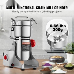 Sähköinen viljamylly 300 grammaa 1500 wattia ruostumattomasta teräksestä kuiville viljoille ja mausteille