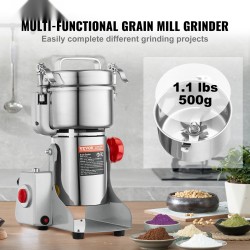 Sähköinen viljamylly 500 g 2000W ruostumaton teräs kuiville viljoille ja mausteille