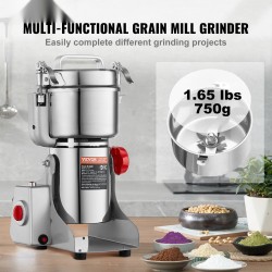Sähköinen viljamylly 750 g ruostumaton teräs 2000W kuiville viljoille ja mausteille