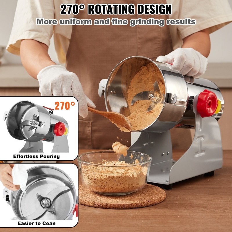 Sähköinen viljamylly 750 g ruostumaton teräs 2000W kuiville viljoille ja mausteille